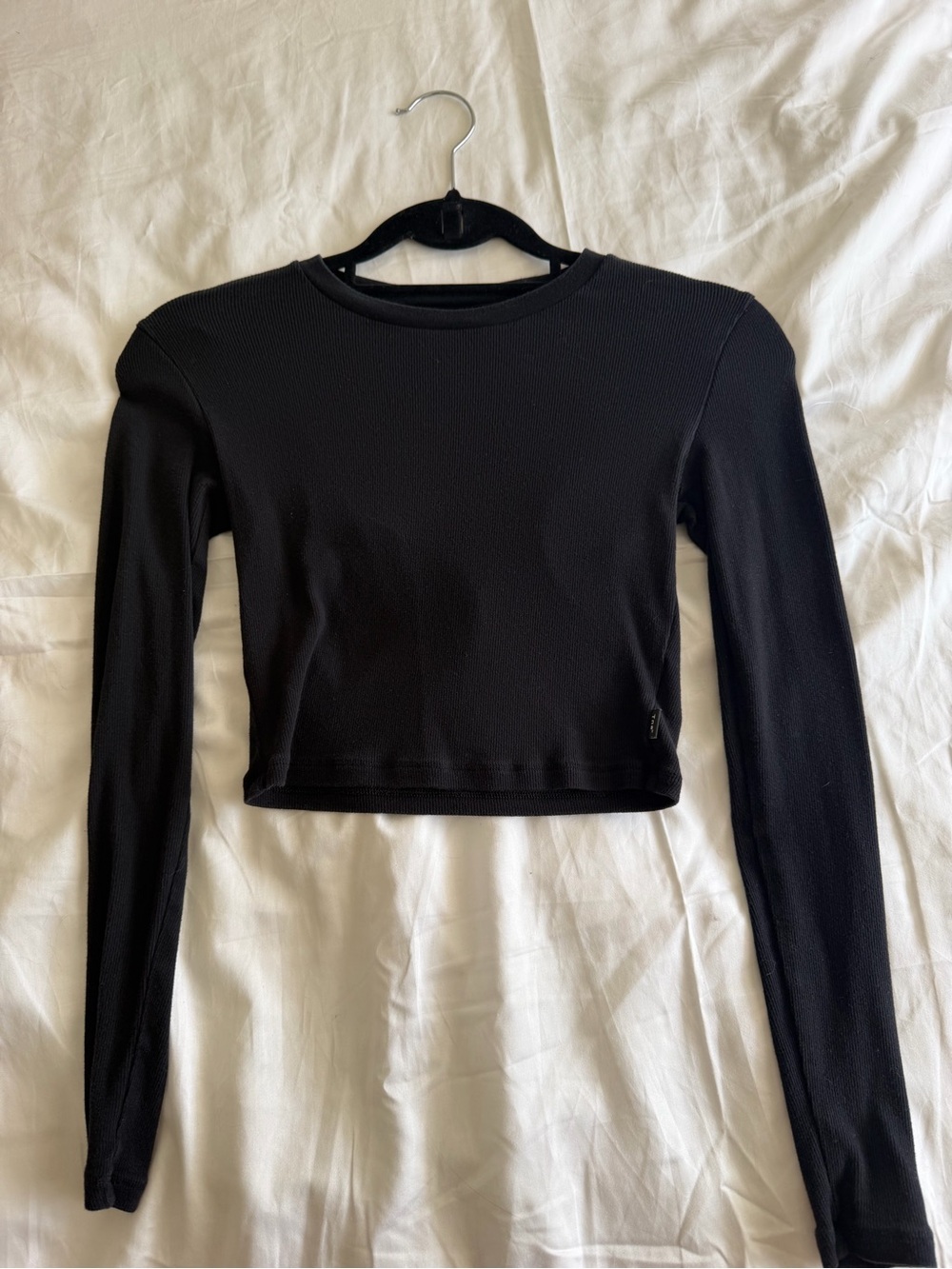TNA Black Cropped Long-Sleeve Crew Top